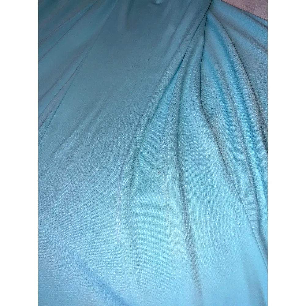 Nicole Bakti Turquoise Blue Rhinestone Ruched Formal Prom Gown Dress Womens Sz S - Picture 9 of 12